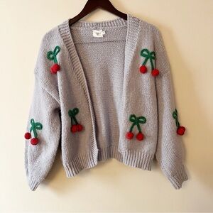 Luna Ivy 3D Cherry Embroidered Open Front Cardigan Blue/ Gray color Size XS